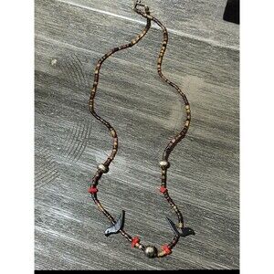 Heishi Tigers Eye Fetish Bird Coral Sterling Silver Necklace